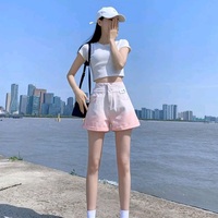 Pink Ombre High Waist Button Shorts - Thumbnail 2