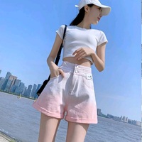 Pink Ombre High Waist Button Shorts - Thumbnail 3