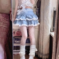 Blue Ruffle Lace Patchwork Mini Skirt  - Thumbnail 1