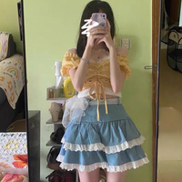 Blue Ruffle Lace Patchwork Mini Skirt  - Thumbnail 6