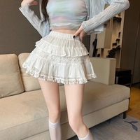 White Ruffle Lace Mini Skirt  - Thumbnail 1