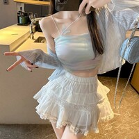 White Ruffle Lace Mini Skirt  - Thumbnail 3