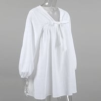 White Cotton Lantern Long Sleeve Dress - Thumbnail 4