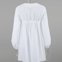 White Cotton Lantern Long Sleeve Dress - Thumbnail 6