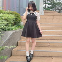 Fake two-piece lace dress stitching short-sleeved mid-length skirt high waist Japanese doll collar skirt - Thumbnail 6