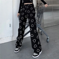 Black Heart Print High Waist Pants  - Thumbnail 1