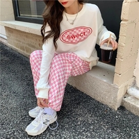 Pink Gingham Loose High Waist Pants  - Thumbnail 2