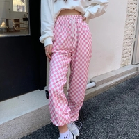 Pink Gingham Loose High Waist Pants  - Thumbnail 3