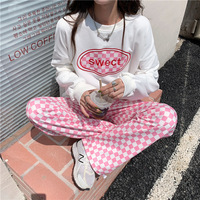 Pink Gingham Loose High Waist Pants  - Thumbnail 4