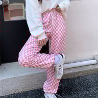 Pink Gingham Loose High Waist Pants  - Thumbnail 6