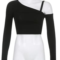 2PCS Black Cut Out Long Sleeve Shirt  - Thumbnail 4