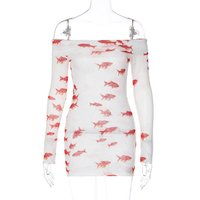 Goldfish Off Shoulder Long Sleeve Mini Dress - Thumbnail 6