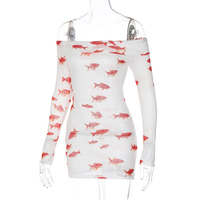 Goldfish Off Shoulder Long Sleeve Mini Dress - Thumbnail 7