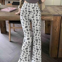 Puppy & Kitten Print Flare Trousers  - Thumbnail 2