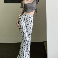 Puppy & Kitten Print Flare Trousers  - Thumbnail 1