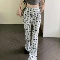 Puppy & Kitten Print Flare Trousers  - Thumbnail 4