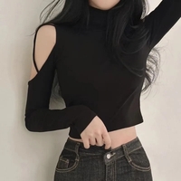 Turtleneck Hollow Out Long Sleeve Crop Top  - Thumbnail 4