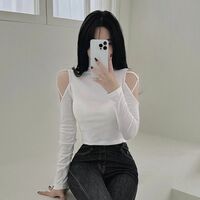 Turtleneck Hollow Out Long Sleeve Crop Top  - Thumbnail 6