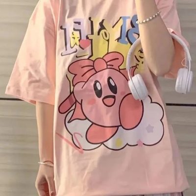 Pink anime cartoon print short sleeve t-shirt  - Thumbnail 3