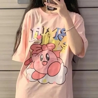 Pink Anime Cartoon Print Short Sleeve T-shirt  - Thumbnail 1