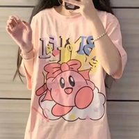 Pink Anime Cartoon Print Short Sleeve T-shirt  - Thumbnail 3