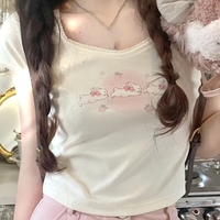 Rabbit Kitten Lace Trim Short Sleeve T-shirt  - Thumbnail 1