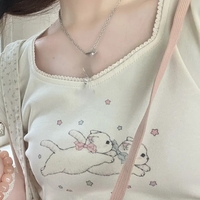 Rabbit Kitten Lace Trim Short Sleeve T-shirt  - Thumbnail 3