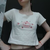 Rabbit Kitten Lace Trim Short Sleeve T-shirt  - Thumbnail 5