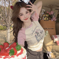 Cat Cartoon Patchwork Print Short Sleeve T-shirt  - Thumbnail 2