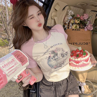 Cat Cartoon Patchwork Print Short Sleeve T-shirt  - Thumbnail 4