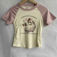 Cat Cartoon Patchwork Print Short Sleeve T-shirt  - Thumbnail 7
