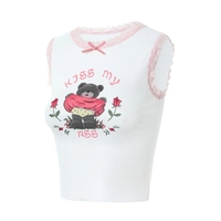 Pink Lace Bear Print Tank Top - Thumbnail 4
