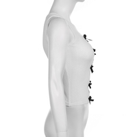 White Ribbed Tank Top with Black Bows - Thumbnail 6