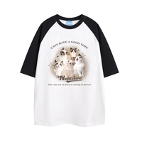Graphic Cat Print Short Sleeve T-shirt  - Thumbnail 4