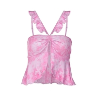 Pink Tie Dye V Neck Ruffle Crop Top - Thumbnail 5