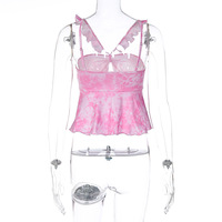 Pink Tie Dye V Neck Ruffle Crop Top - Thumbnail 7