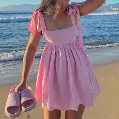 Pink bow tie up mini dress  - Thumbnail 2
