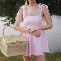 Pink Bow Tie Up Mini Dress  - Thumbnail 3