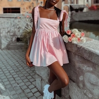 Pink Bow Tie Up Mini Dress  - Thumbnail 4