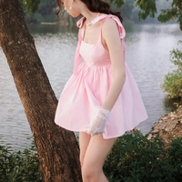 Pink Bow Tie Up Mini Dress  - Thumbnail 6
