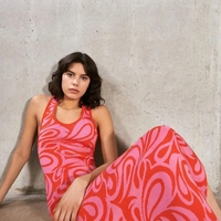 Pink & Red Pattern Criss Cross Split Hem Dress  - Thumbnail 3