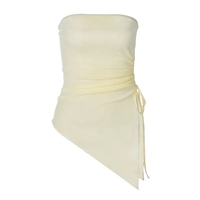 Beige Drawstring Strapless Tube Top - Thumbnail 5