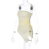 Beige Drawstring Strapless Tube Top - Thumbnail 6