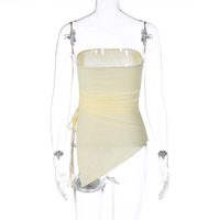 Beige Drawstring Strapless Tube Top - Thumbnail 7