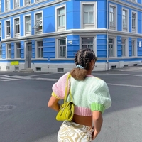 Pastel Crochet V Neck Short Sleeve Shirt  - Thumbnail 2