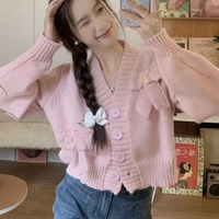 White Bow Knit Cardigan Sweater - Thumbnail 1