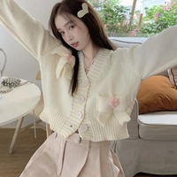 White Bow Knit Cardigan Sweater - Thumbnail 2