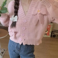 White Bow Knit Cardigan Sweater - Thumbnail 5