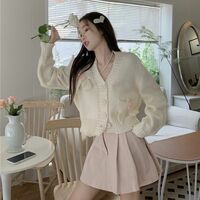 White Bow Knit Cardigan Sweater - Thumbnail 7
