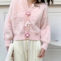 Fluffy Flower Button Cardigan  - Thumbnail 3